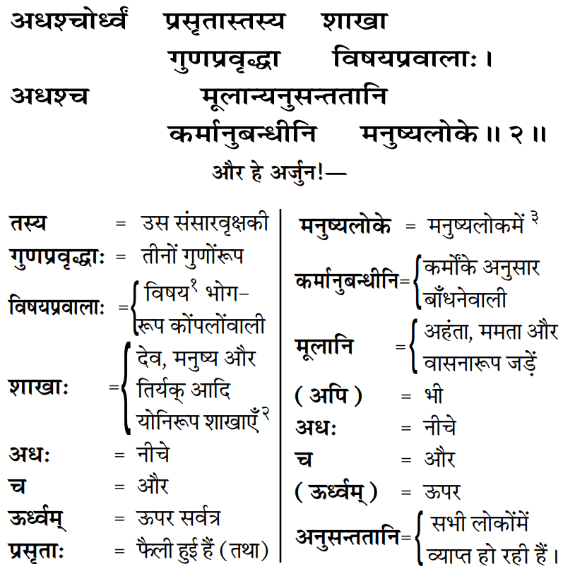 Bhagavad Gita Chapter 15, Verse 2 by Gita Press Gorakhpur in Hindi